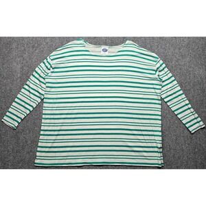 DQ2 Diane Gilman Top Womens M Green White Striped Long Sleeve Pullover